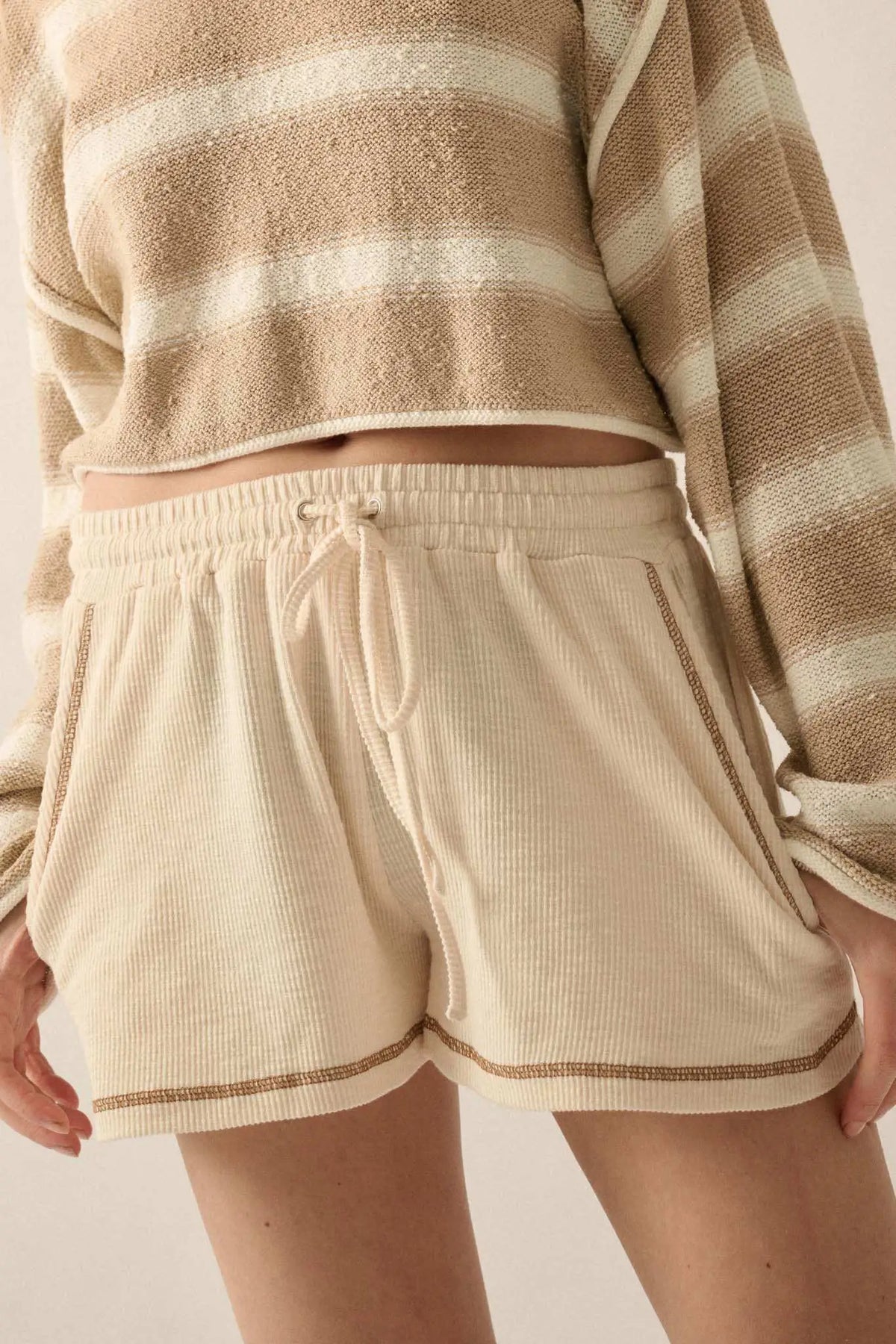 Run the Show Contrast-Stitch Rib-Knit Shorts