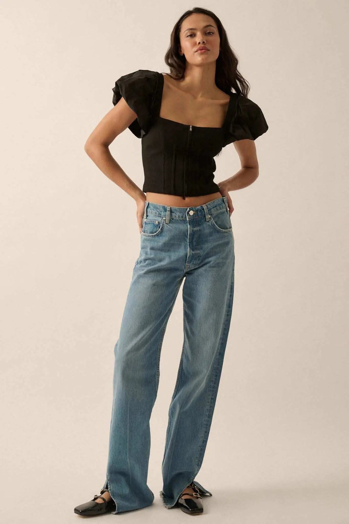 Princess Diaries Puff-Sleeve Zipped Corset Top