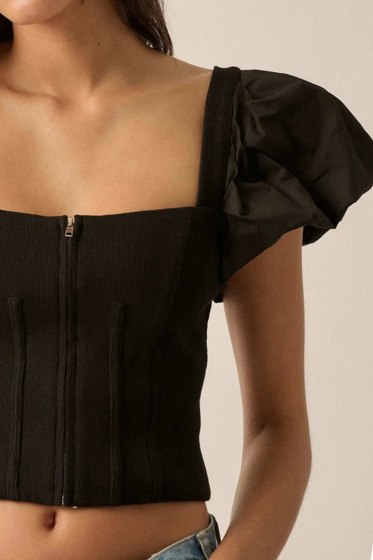 Princess Diaries Puff-Sleeve Zipped Corset Top