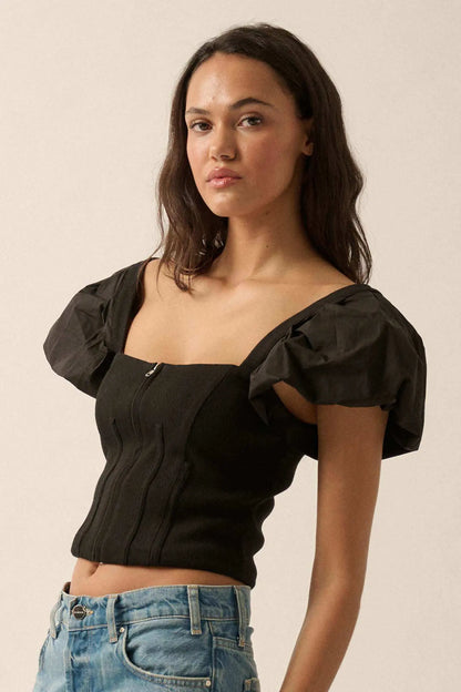 Princess Diaries Puff-Sleeve Zipped Corset Top