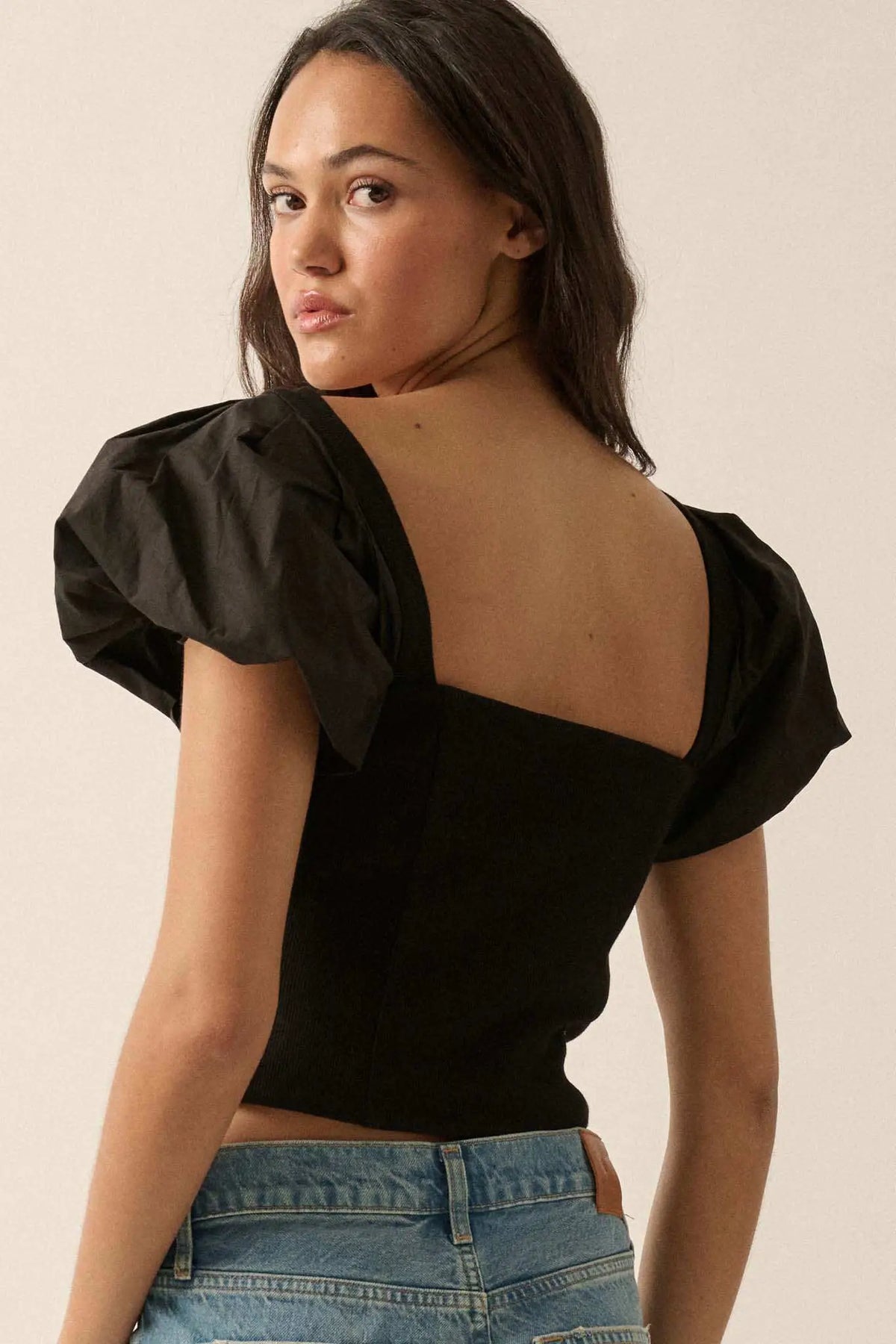 Princess Diaries Puff-Sleeve Zipped Corset Top