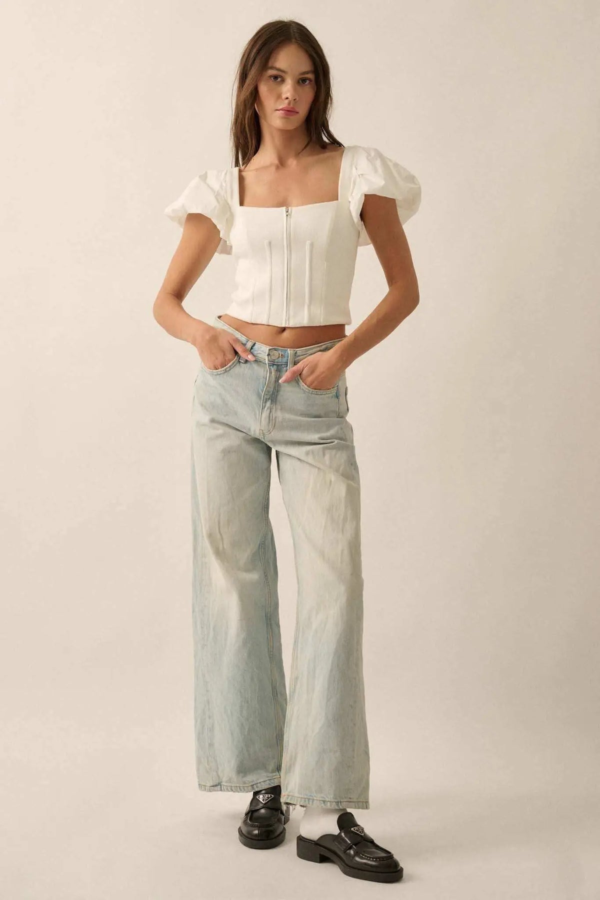 Princess Diaries Puff-Sleeve Zipped Corset Top