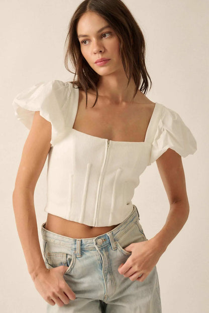 Princess Diaries Puff-Sleeve Zipped Corset Top