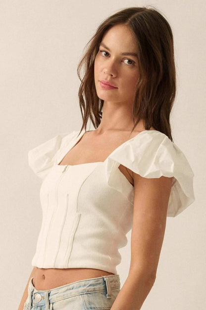 Princess Diaries Puff-Sleeve Zipped Corset Top