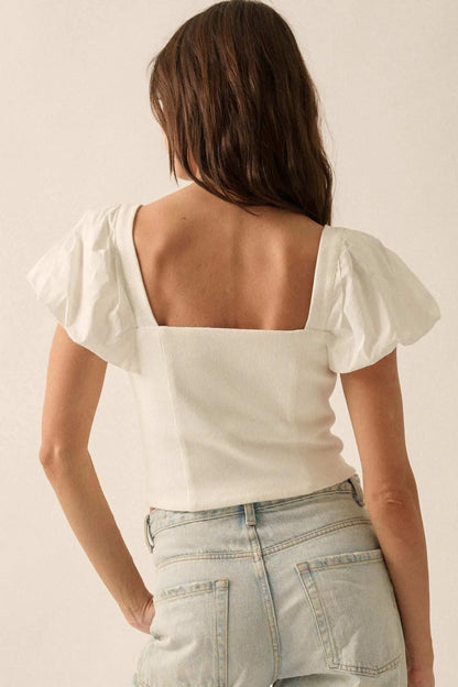 Princess Diaries Puff-Sleeve Zipped Corset Top