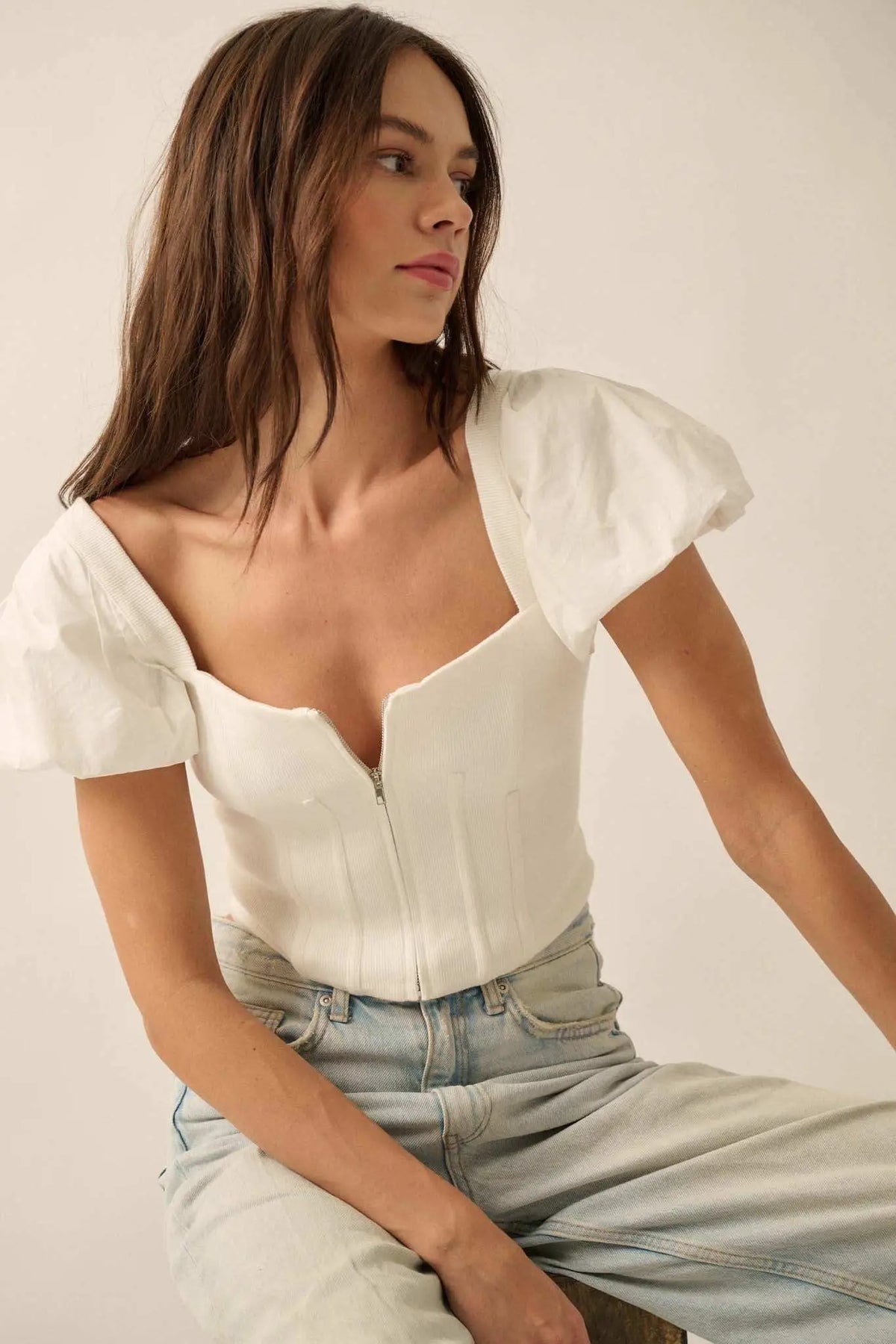 Princess Diaries Puff-Sleeve Zipped Corset Top