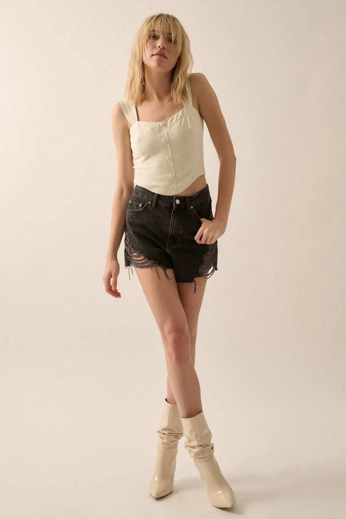 Force of Nature Linen-Blend Corset Tank Top