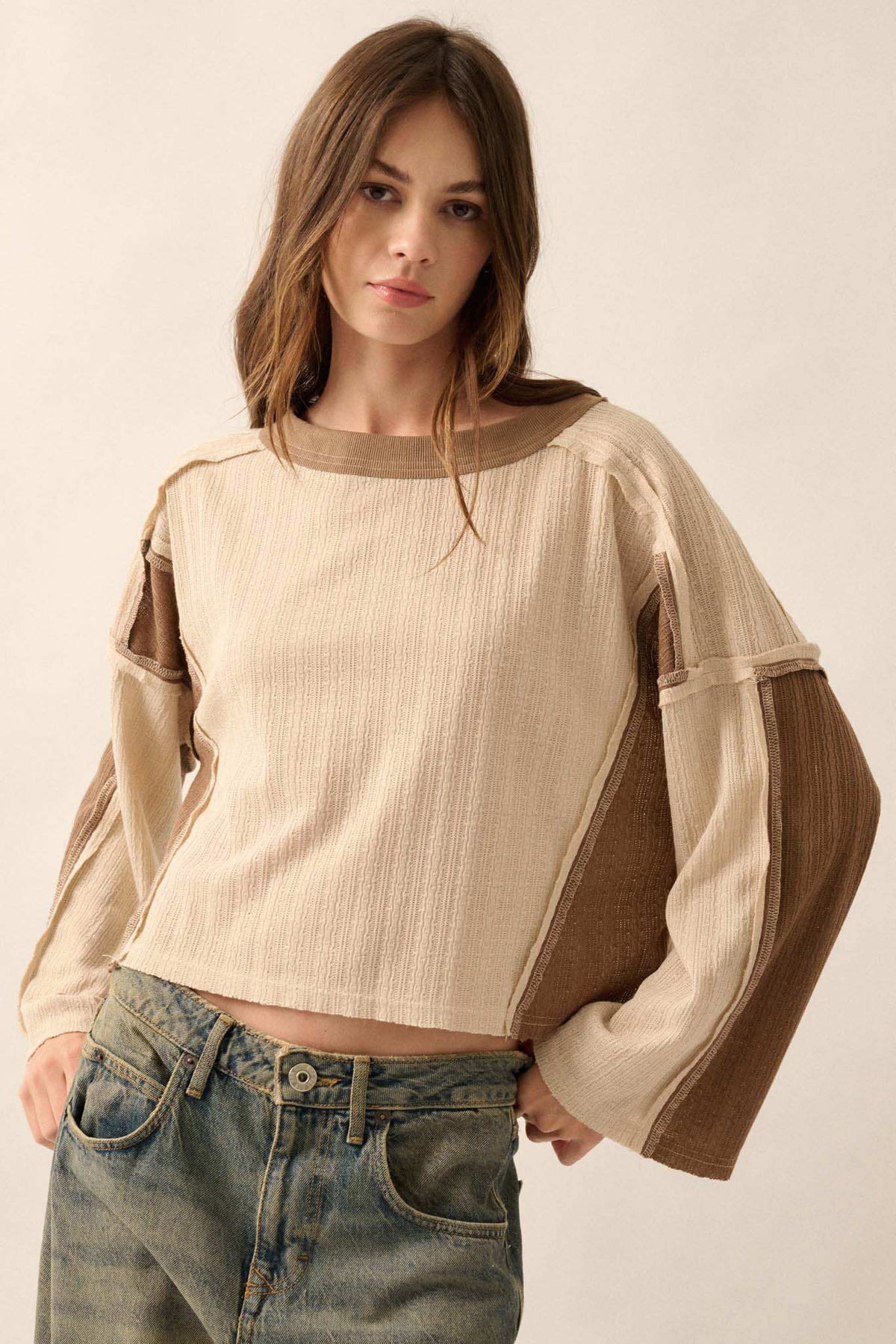 Block Party Exposed-Seam Patchwork Knit Top