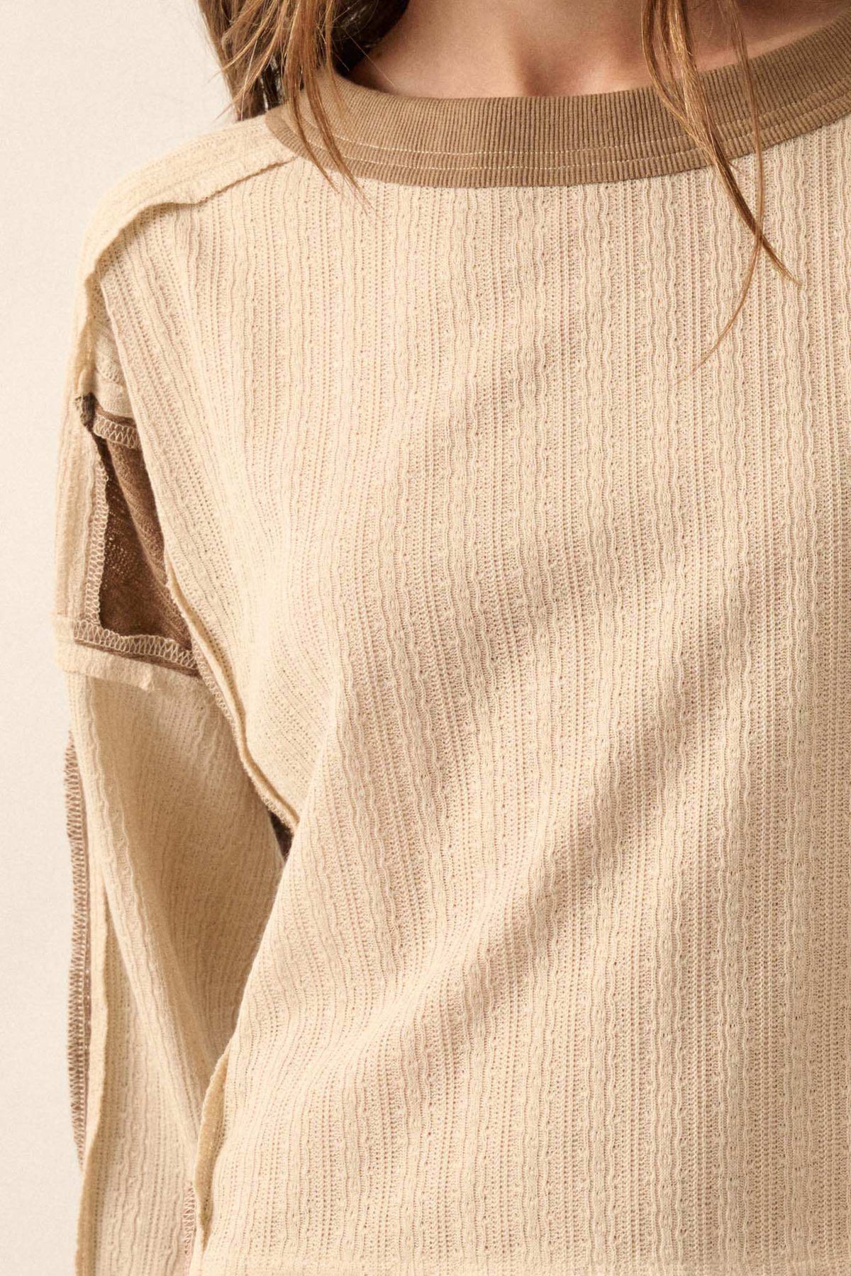 Block Party Exposed-Seam Patchwork Knit Top