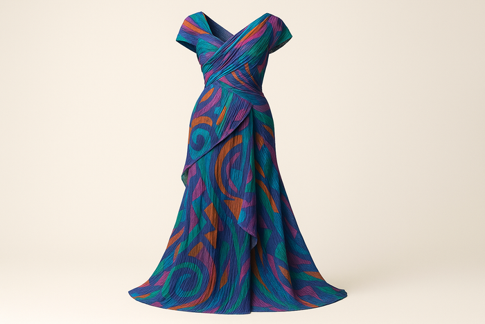 unusual fancy long dress with light background with Micro Pleated Poly - Abstract Multicolor