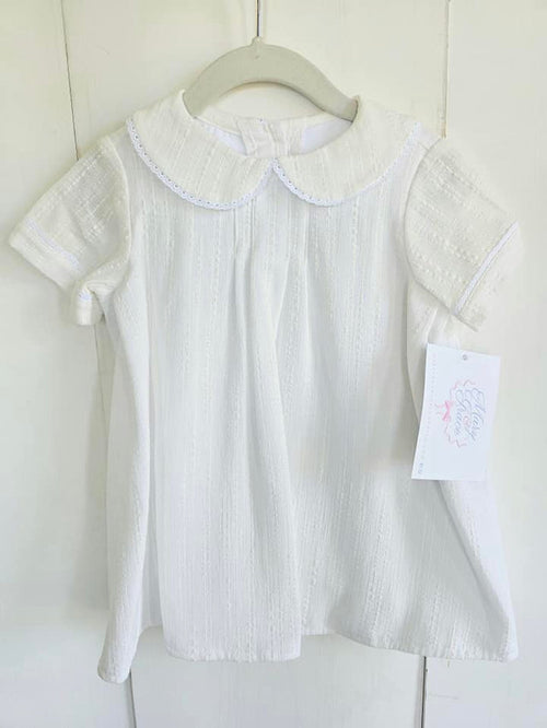 Boy Daygown in White Linen Seersucker, LINED, SIZE 9M
