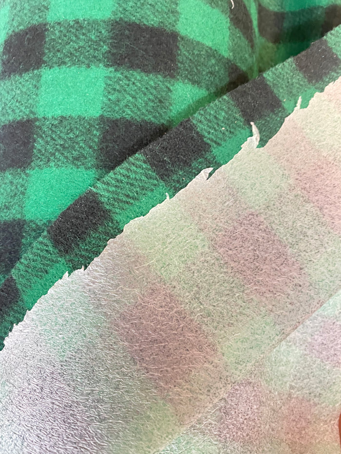Buffalo Plaid Wool - Green & Black - Fused