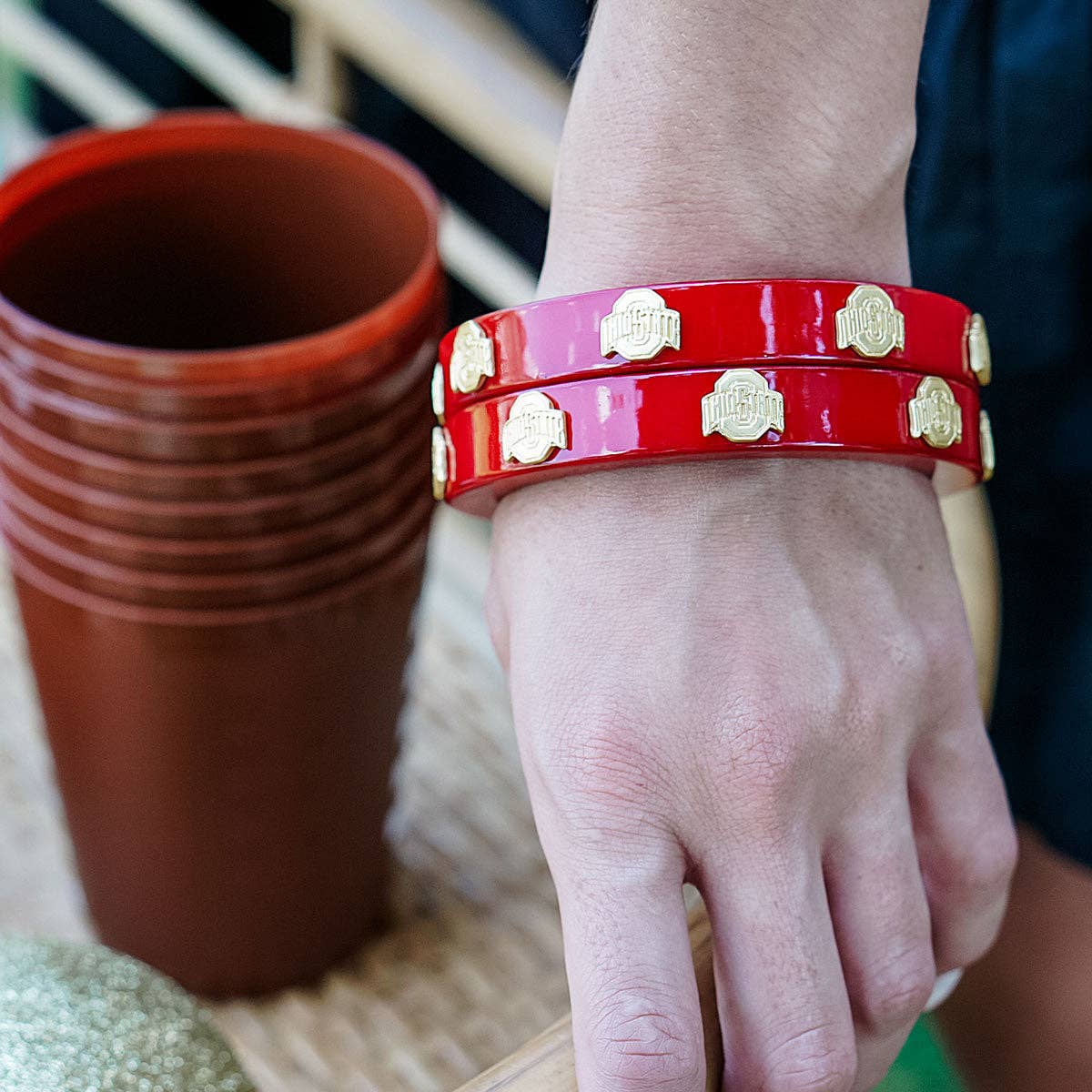 Buckeyes Resin Logo Bangle in Scarlet
