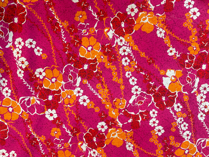 Designer Hibiscus Floral Print Cotton Poplin - Pink, Orange & White