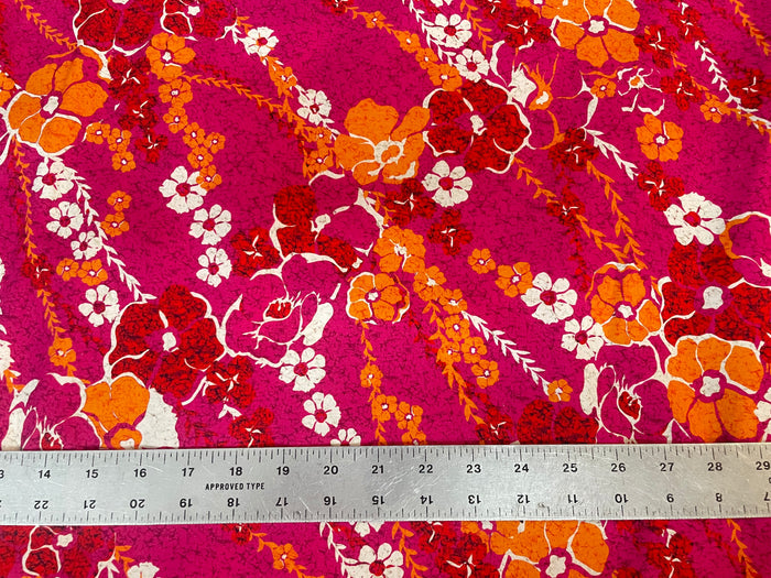 Designer Hibiscus Floral Print Cotton Poplin - Pink, Orange & White