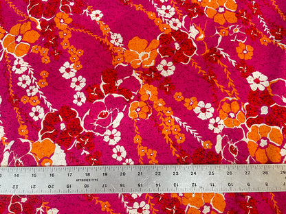 Designer Hibiscus Floral Print Cotton Poplin - Pink, Orange & White