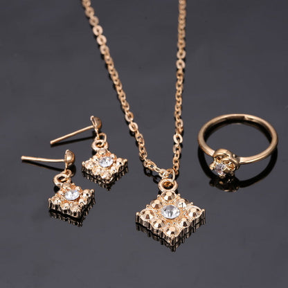 Diamond necklace, earring, ring, lady jewelry, square bridal jewelry set wholesale