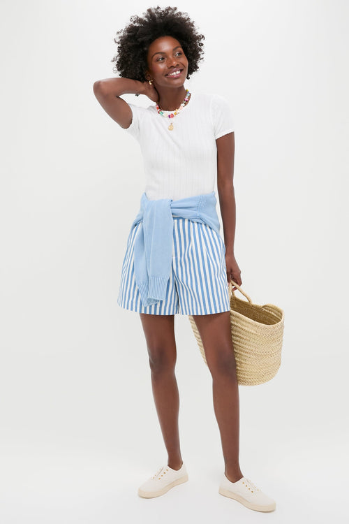 Blue and White Stripe Canvas Briggs Safari Short