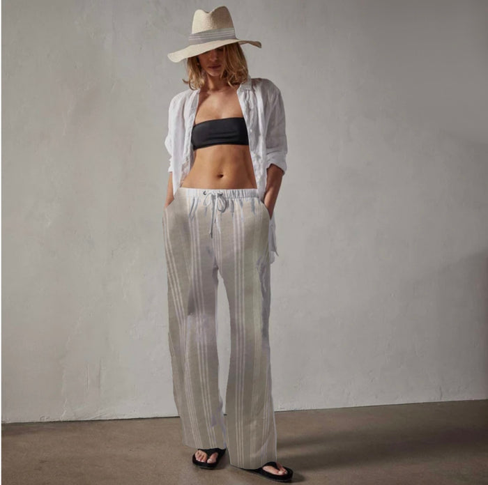 European Linen Stripe : Beige / Off White