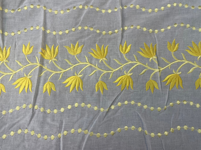Eyelet & Floral Embroidered Cotton - Yellow & White