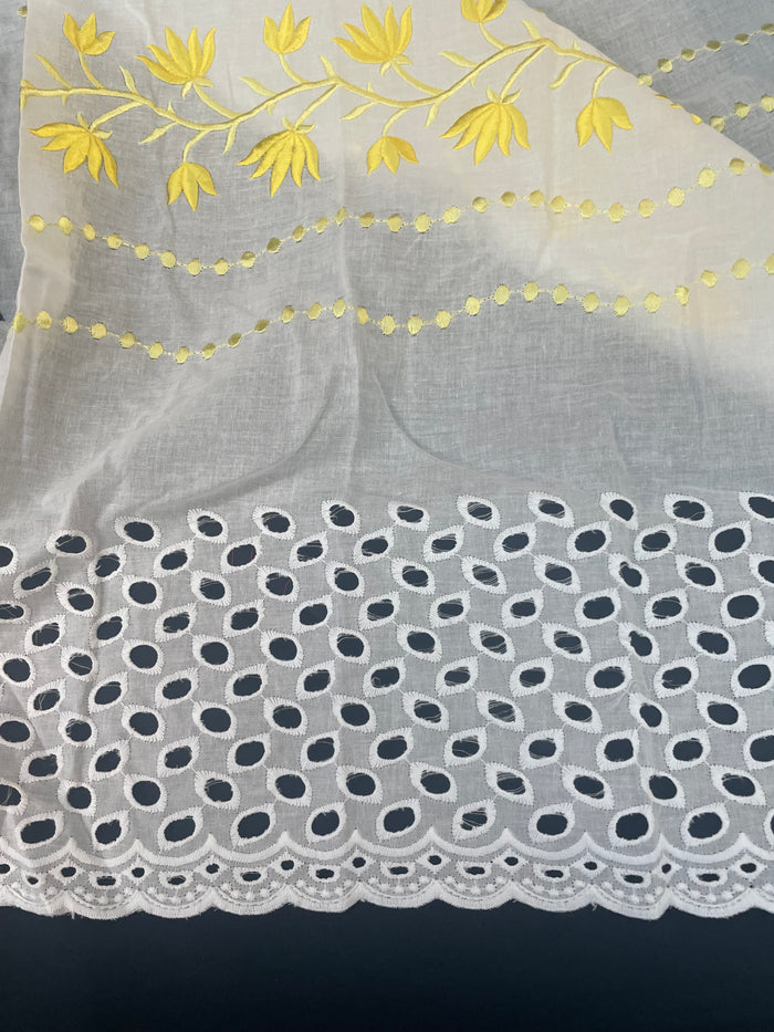 Eyelet & Floral Embroidered Cotton - Yellow & White