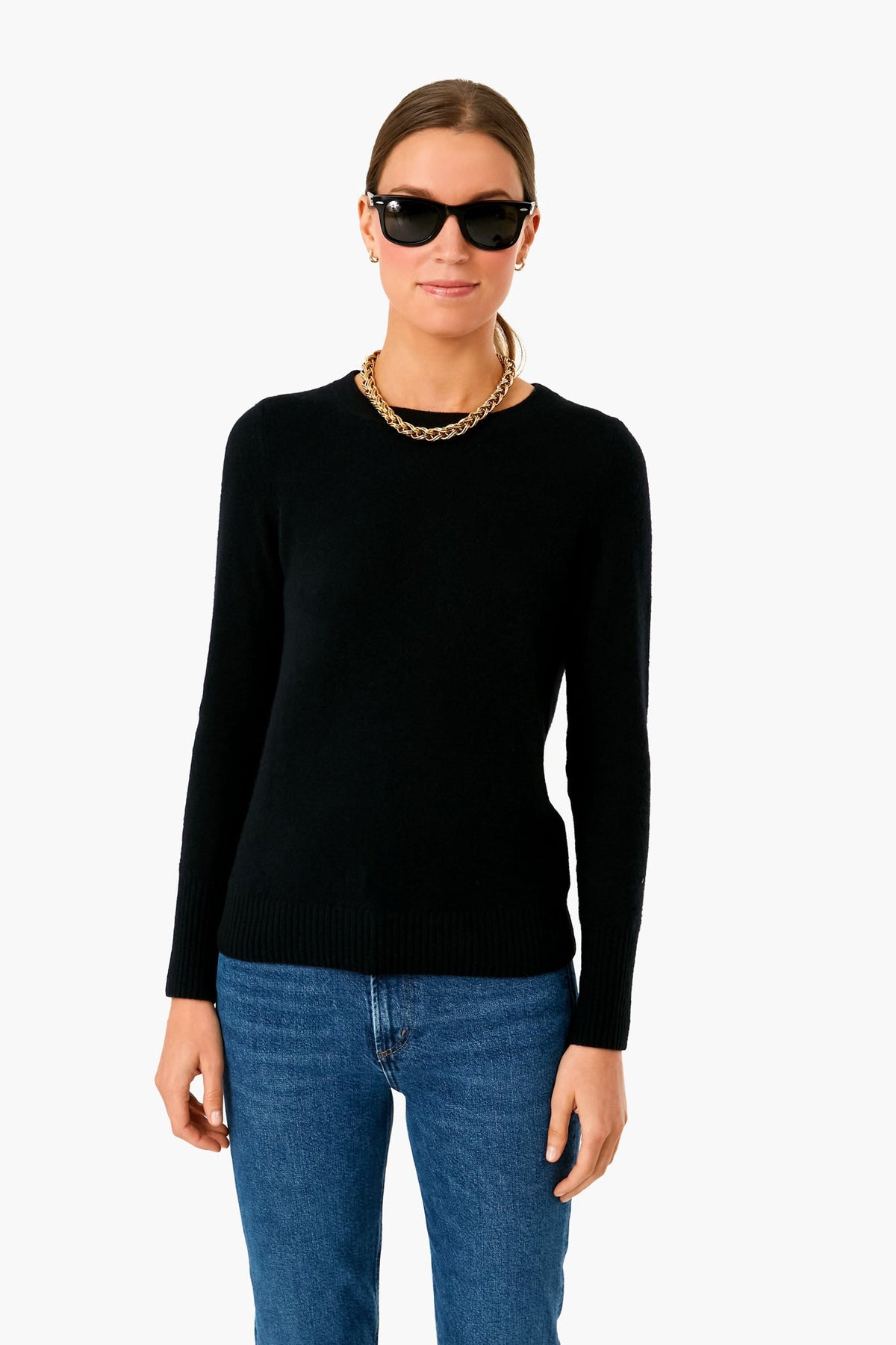 Black Cashmere Classic Crewneck Sweater