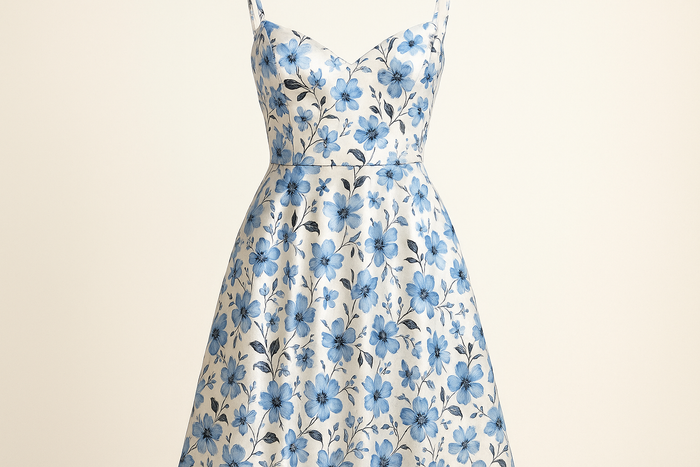 a lovely summer dress with Floral Print Cotton Calico Satin Finish - Blue, Black & White