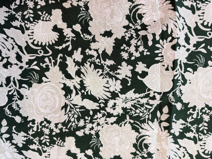 Floral Printed Cotton - Hunter Green & Ivory