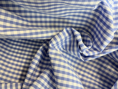Gingham Plaid Cotton Shirting - Blue & White