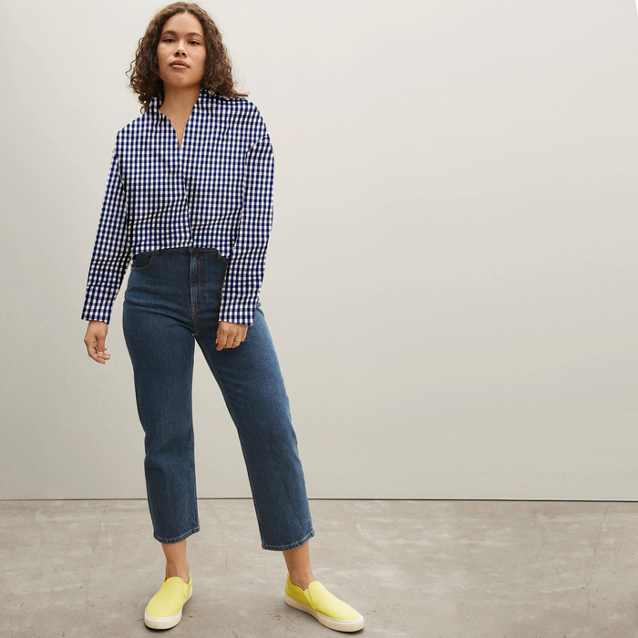 Gingham Plaid Cotton Shirting - Blue & White
