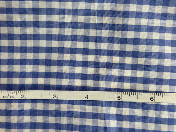 Gingham Plaid Cotton Shirting - Blue & White