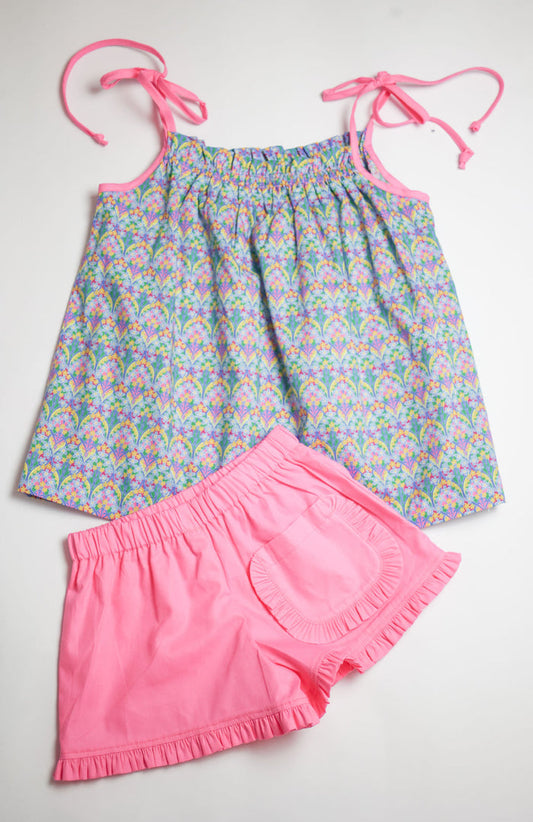 Gretchen Top in Iona Flower Liberty (#53) with Strawberry Broadcloth (#38), Size 6