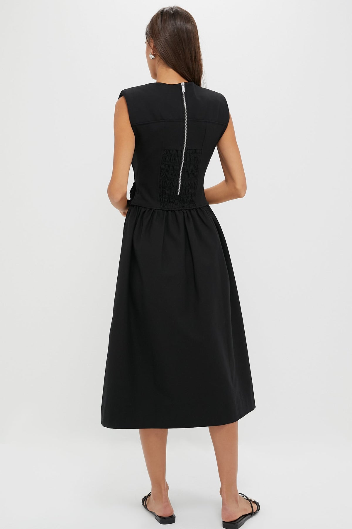 Black Heavy Cotton Tailoring Corset Midi Dress