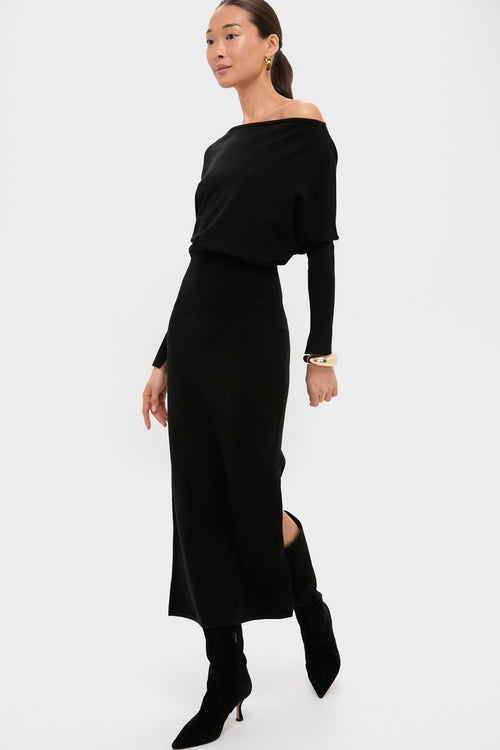 Black Janese Off Shoulder Midi Dress