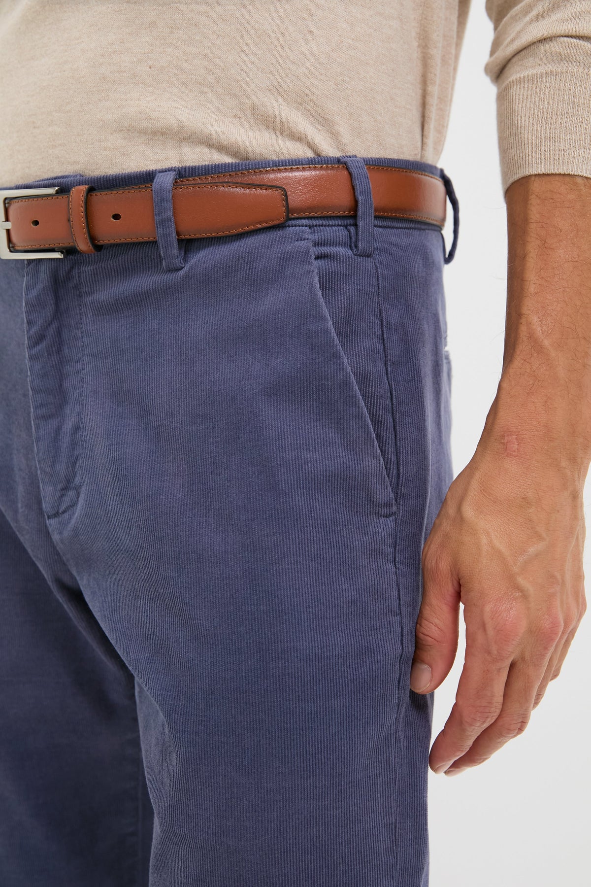 Blue Haze Superior Soft Corduroy Flat Front Trouser