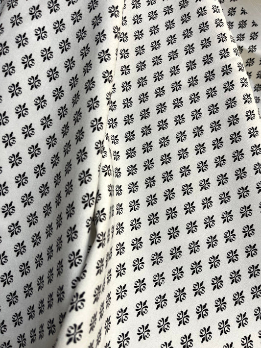 Twill Medallion Print Stretch Rayon Spandex - Black & White