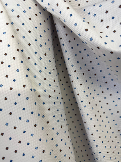 Italian Textured Printed Cotton - White, Brown, Blue