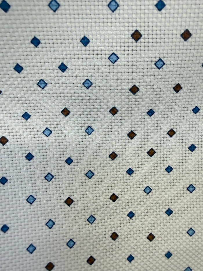 Italian Textured Printed Cotton - White, Brown, Blue