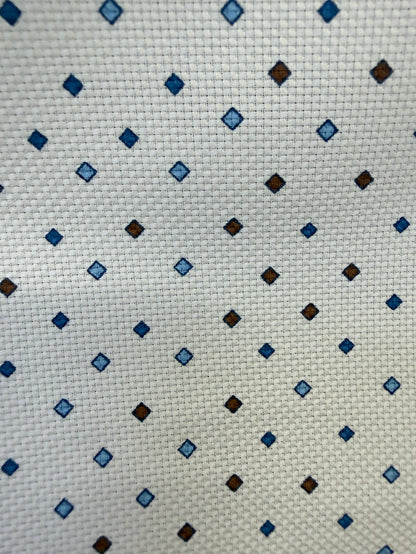 Italian Textured Printed Cotton - White, Brown, Blue