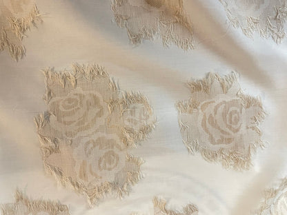 Italian Woven Floral Cotton - Ivory & Beige