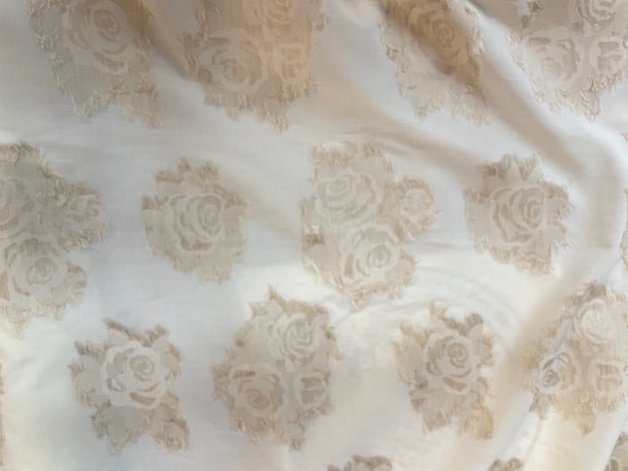 Italian Woven Floral Cotton - Ivory & Beige