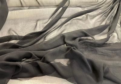 Jet Black silk chiffon Wide - Crinkle