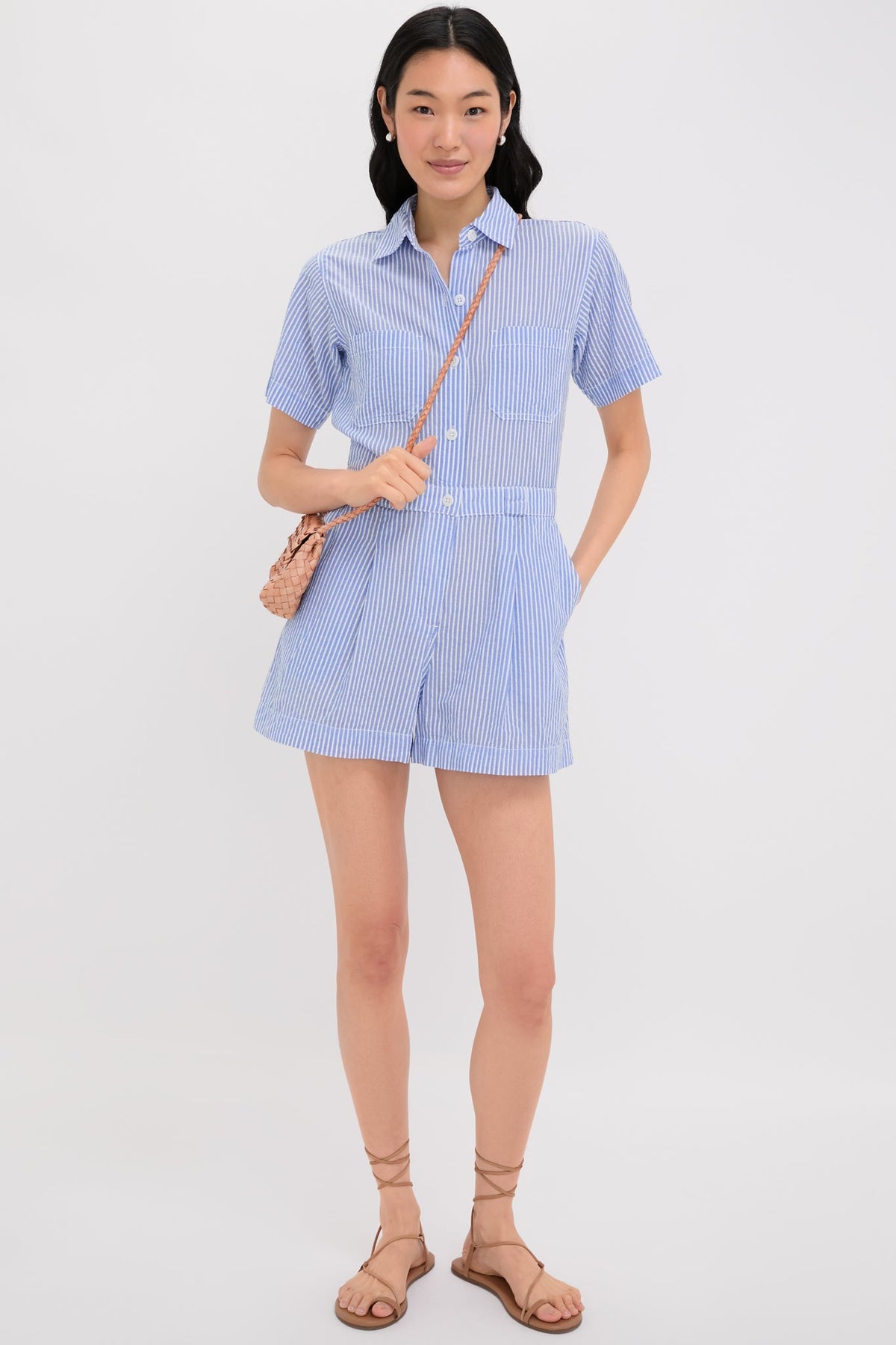 Blue and White Cassi Short Jumpsuit