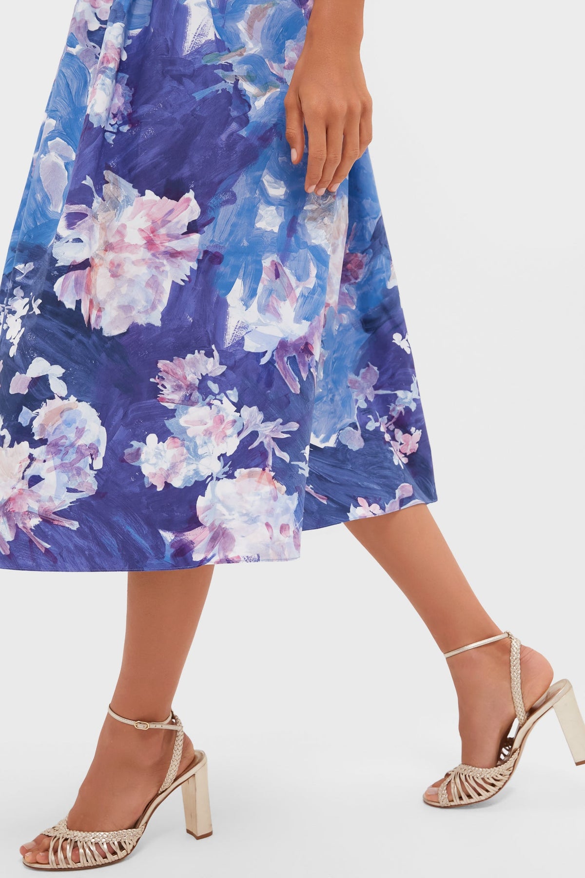 Artist Garden Pale Cobalt Sleeveless Flared Midi Dress