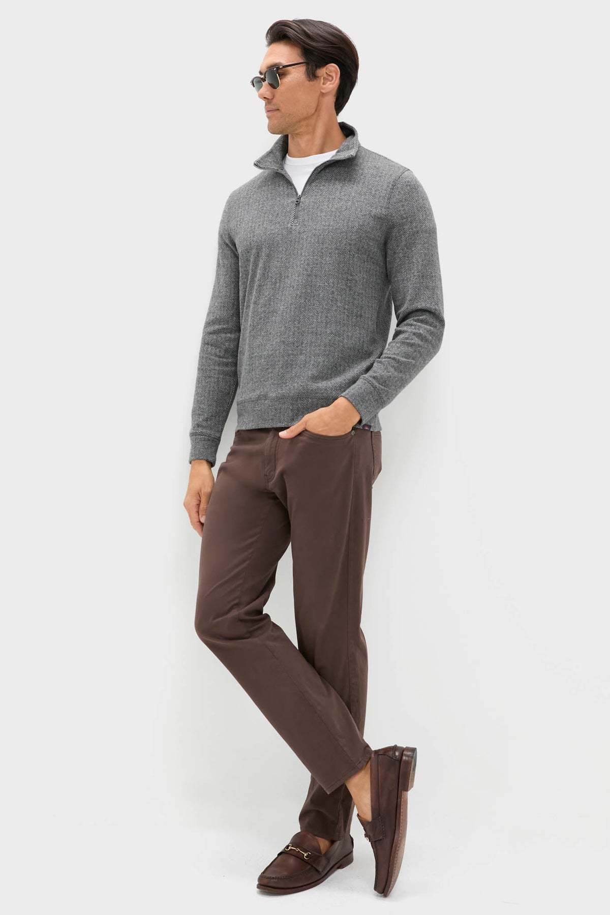 Alpine Gray Herringbone Legend Sweater Quarter Zip