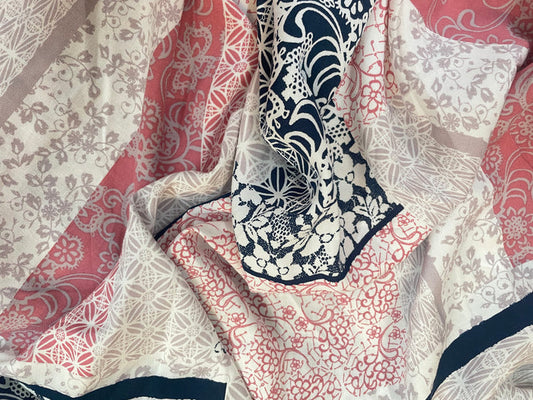 Lightweight Cotton - Patchwork Print - Pink, White & Navy