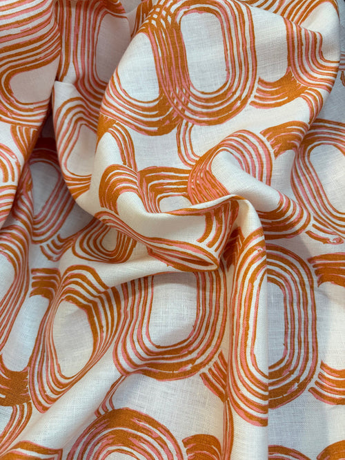 Linen - Watercolor Mod Print - White, Pink & Orange