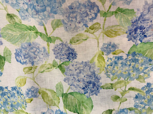 Linen Print - Blue Watercolor Hydrangea