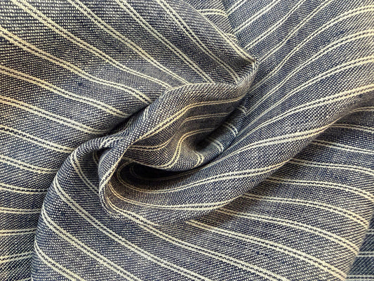 Linen Stripe - Ivory & Denim Blue