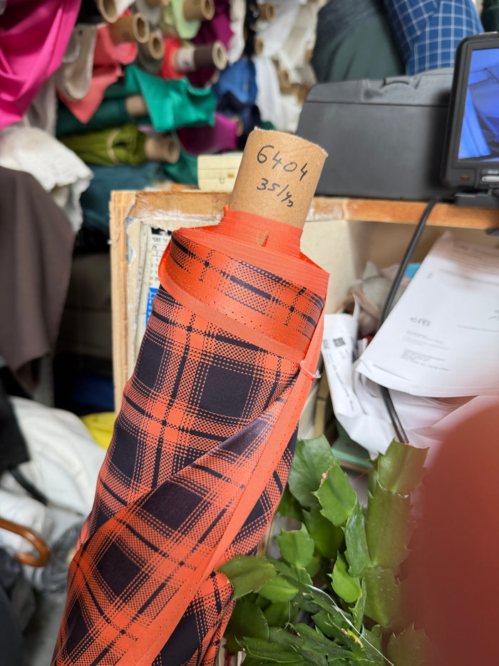 Matte Printed Silk Charmeuse - Plaid - Salmon & Black